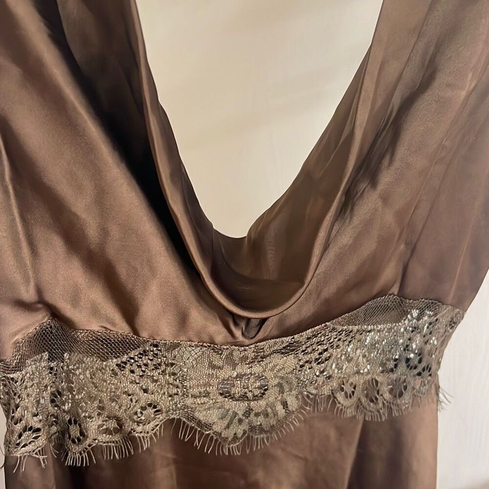 ✨JULIET MIDI DRESS - V NECK LACE INSERT SATIN SLIP SZ 6 DRESS IN CHOCOLATE✨ - Picture 11 of 13